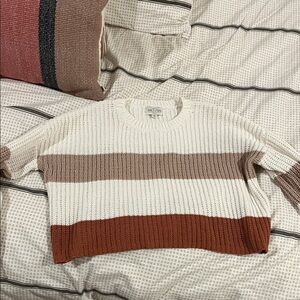 H&M Colorblock Knit Sweater in Cream, Tan, and Brown
